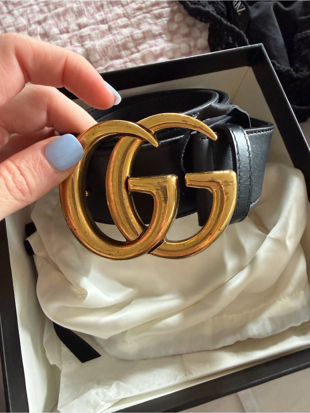 Gucci Black Leather Belt with Gold Double G Buckle - Picture 1 of 3